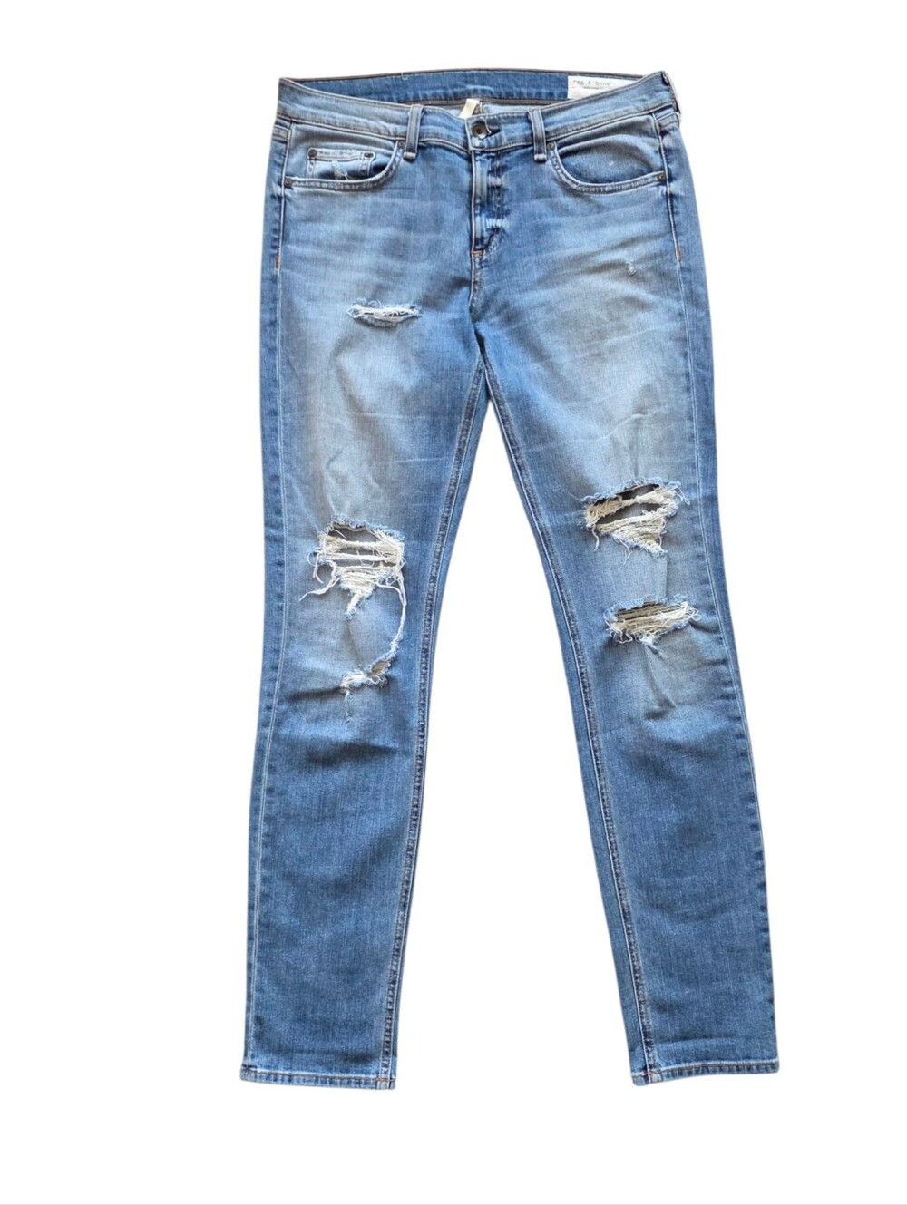 rag & bone Sz 29 Dre Carter Wash Mid Rise Distressed Slim Blue Jeans